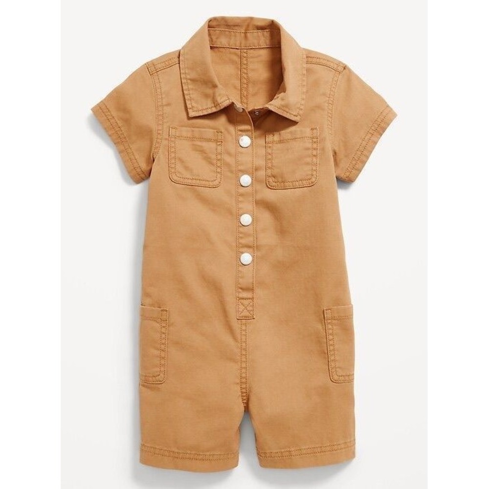 NWT Printed Short-Sleeve Utility Twill Romper, Sz 18-24 mths